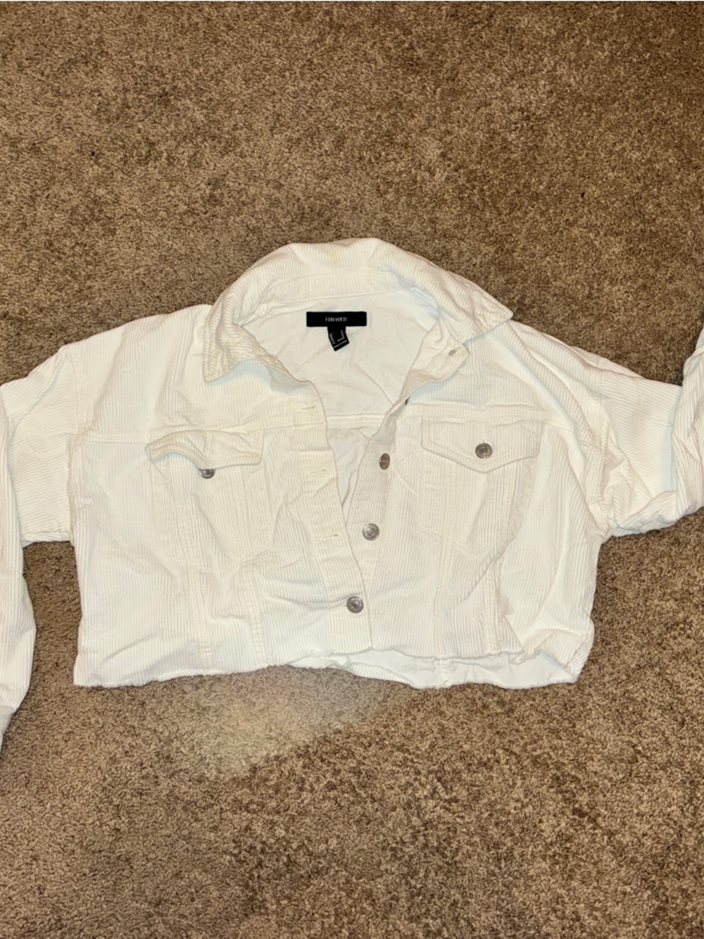 Forever 21 White Ribbed Crop White Jacket